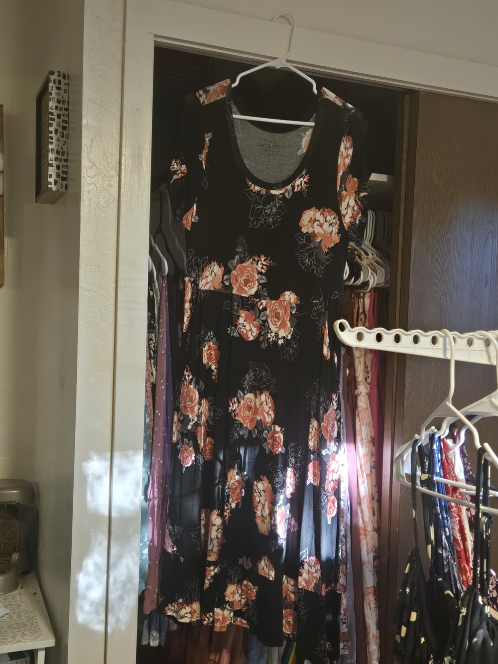 Black Floral Maxi Dress with Peach Roses